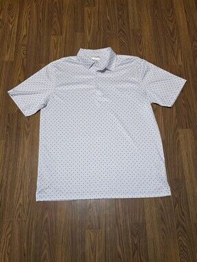 Greg Norman Play Dry Golf Polo Mens L White Blue Micro Print Shirt E96